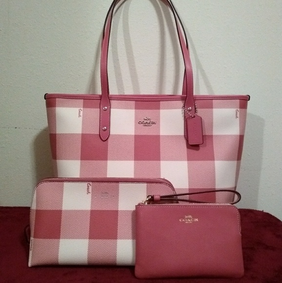 pink plaid city tote